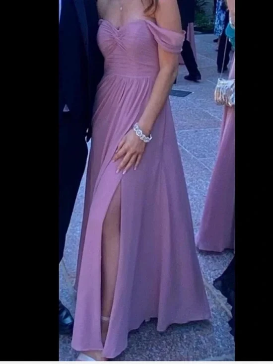 Azazie Mauve One-Shoulder Evening Gown with Side Slit - Picture 1 of 6